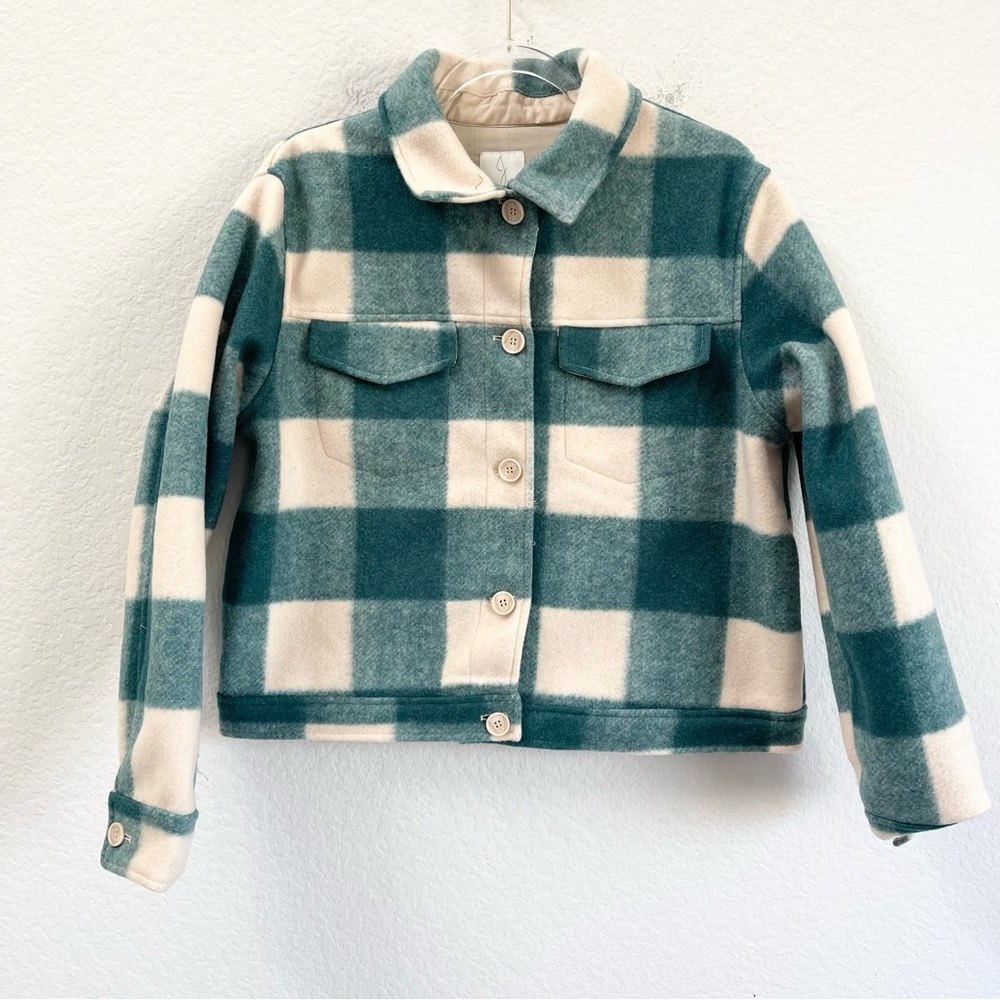 Joie Plaid Shacket Shirt Jacket Green Plaid